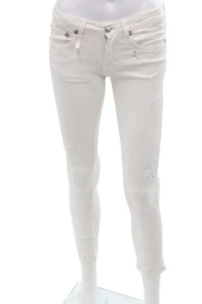 Barneys New York Women Skinny Ankle Jeans White High Rise Size 24
