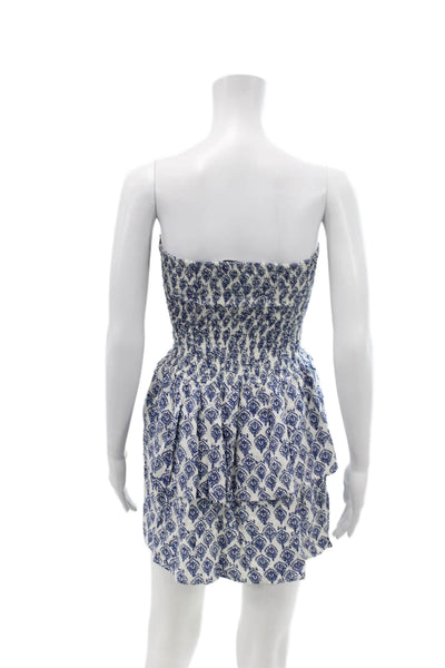Subdued Womens Printed Smocked Strapless Layered Dress Blue White Size 6