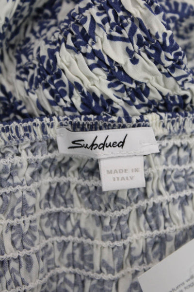 Subdued Womens Printed Smocked Strapless Layered Dress Blue White Size 6