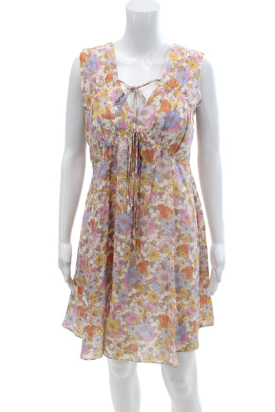 MNG Womens V-neck Floral Sleeveless Lined Shift Dress Multicolor Size 4