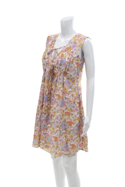 MNG Womens V-neck Floral Sleeveless Lined Shift Dress Multicolor Size 4