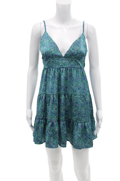Subdued Womens Paisley Print V-neck Sleeveless Mini Dress Green Size 6