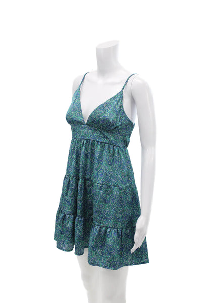 Subdued Womens Paisley Print V-neck Sleeveless Mini Dress Green Size 6