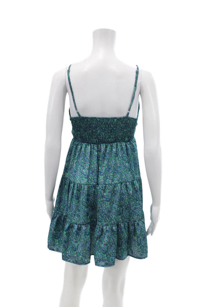 Subdued Womens Paisley Print V-neck Sleeveless Mini Dress Green Size 6
