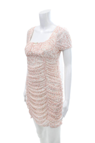 LA Hearts Womens Ruched Floral Mesh Off Shoulder Bodycon Dress Pink Size Medium