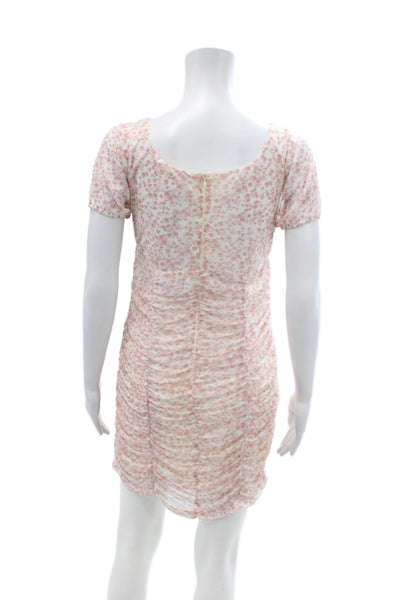 LA Hearts Womens Ruched Floral Mesh Off Shoulder Bodycon Dress Pink Size Medium