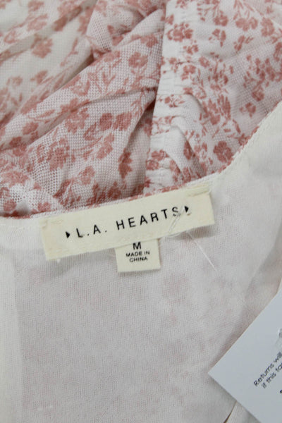 LA Hearts Womens Ruched Floral Mesh Off Shoulder Bodycon Dress Pink Size Medium