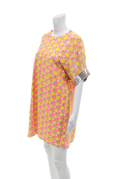 Yvonne S Womens Cotton Printed Crew Neck Short Sleeve T-Shirt Dress Pink Size S