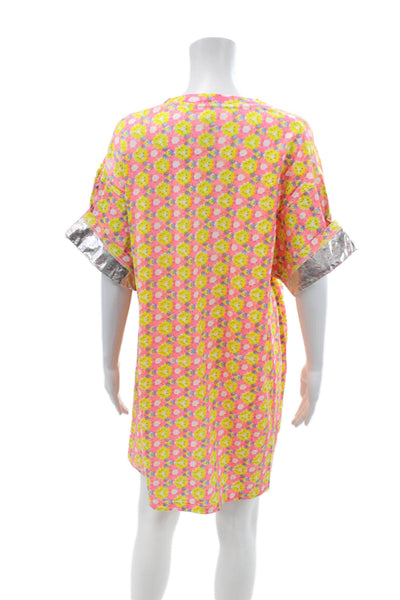 Yvonne S Womens Cotton Printed Crew Neck Short Sleeve T-Shirt Dress Pink Size S