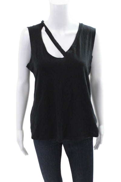 LNA Women's Sleeveless V-Neck Cut-Out Tank Top Black Size S