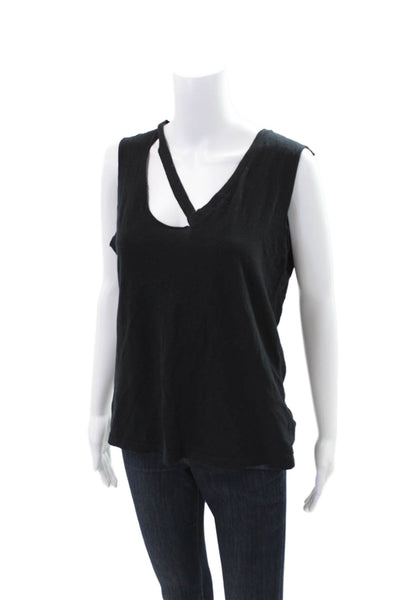 LNA Women's Sleeveless V-Neck Cut-Out Tank Top Black Size S