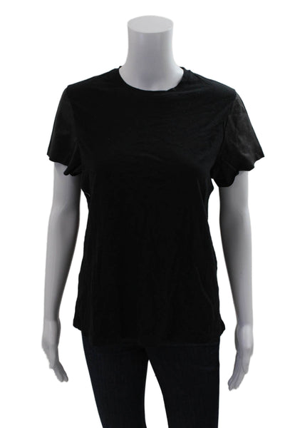 Vince Womens Cotton Short Sleeve Round Neck Top Black Size L