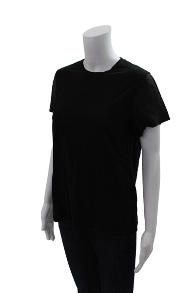 Vince Womens Cotton Short Sleeve Round Neck Top Black Size L