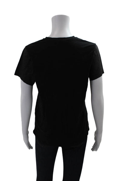 Vince Womens Cotton Short Sleeve Round Neck Top Black Size L