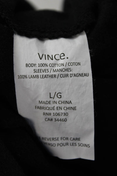 Vince Womens Cotton Short Sleeve Round Neck Top Black Size L