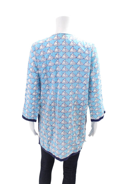 Roberta Roller Rabbit Womens Cotton Long Sleeve V-neck Top Blue Size M