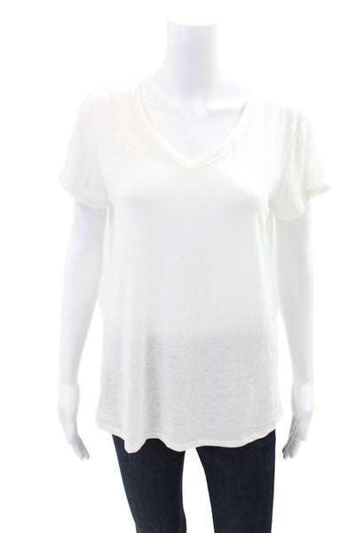 J. Mclaughlin Womens Cotton V-neck Short Sleeve T-shirt White Size M