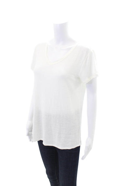J. Mclaughlin Womens Cotton V-neck Short Sleeve T-shirt White Size M