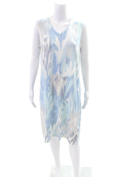 Kinross Womens V-neck Sleeveless Printed Knit Slip Dress White Size M
