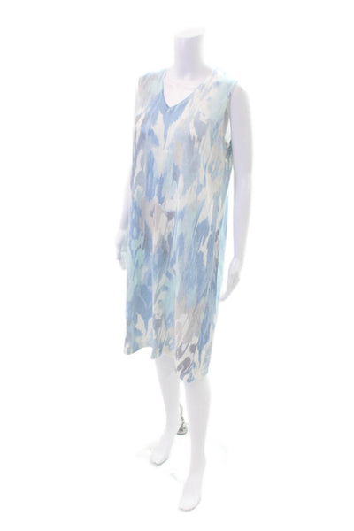 Kinross Womens V-neck Sleeveless Printed Knit Slip Dress White Size M