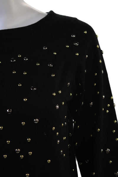 Elie Saab Womens Long Sleeve Studded Merino Wool Sweater Black Size FR 36