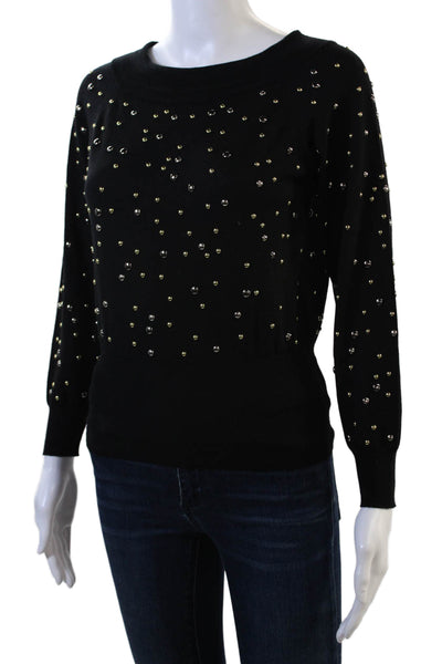 Elie Saab Womens Long Sleeve Studded Merino Wool Sweater Black Size FR 36