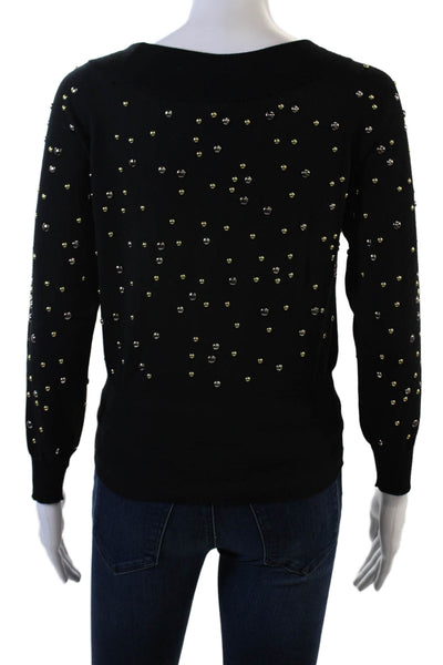 Elie Saab Womens Long Sleeve Studded Merino Wool Sweater Black Size FR 36