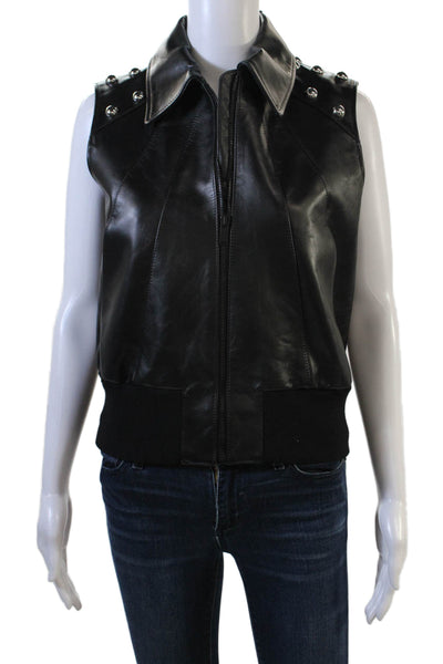 Alexander McQueen Womens Zip Up Collared Studded Leather Vest Jacket Black IT 40