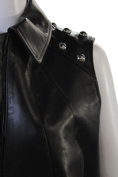 Alexander McQueen Womens Zip Up Collared Studded Leather Vest Jacket Black IT 40