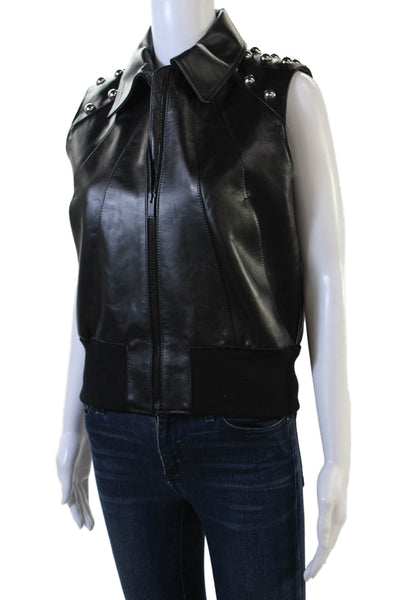 Alexander McQueen Womens Zip Up Collared Studded Leather Vest Jacket Black IT 40
