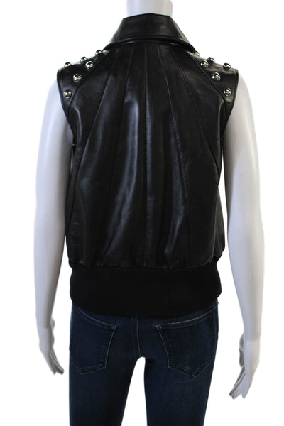 Alexander McQueen Womens Zip Up Collared Studded Leather Vest Jacket Black IT 40