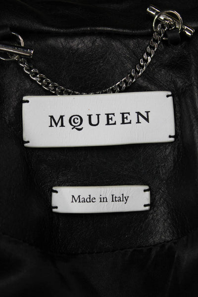 Alexander McQueen Womens Zip Up Collared Studded Leather Vest Jacket Black IT 40