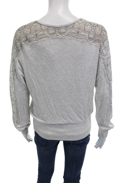Bailey 44 Womens Long Sleeve V Neck Lace Trim Knit Shirt Gray Size Large