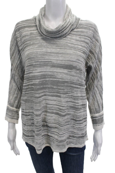 Nic + Zoe Womens 3/4 Sleeve Cowl Neck Knit Sweater Gray White Cotton Size XS