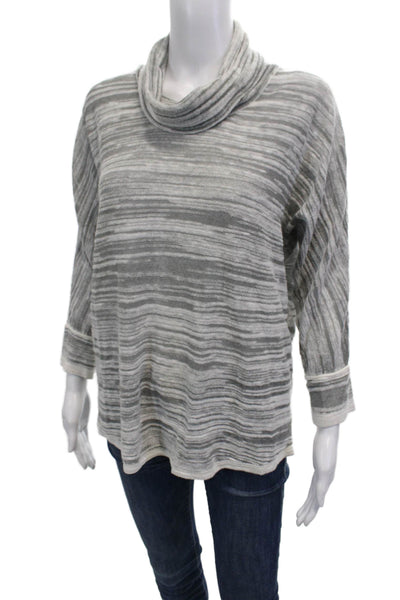 Nic + Zoe Womens 3/4 Sleeve Cowl Neck Knit Sweater Gray White Cotton Size XS