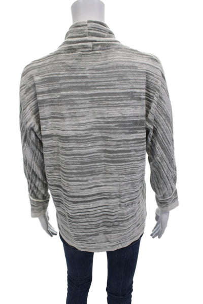 Nic + Zoe Womens 3/4 Sleeve Cowl Neck Knit Sweater Gray White Cotton Size XS
