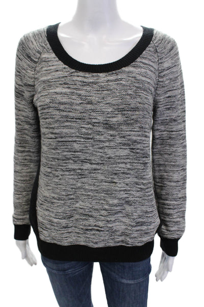 Splendid Womens Long Sleeve Scoop Neck Sweater Black Gray Cotton Size Medium