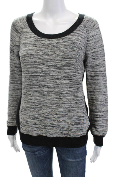Splendid Womens Long Sleeve Scoop Neck Sweater Black Gray Cotton Size Medium