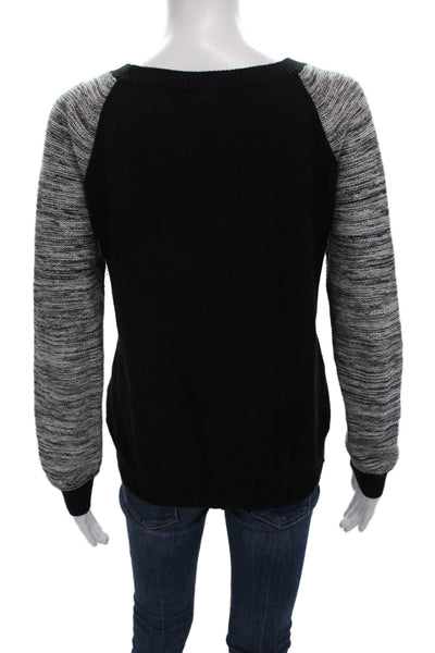 Splendid Womens Long Sleeve Scoop Neck Sweater Black Gray Cotton Size Medium