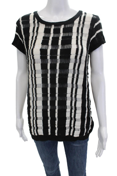 Bailey 44 Womens Short Sleeve ScoopNeck Striped Knit Top Black White Size Medium