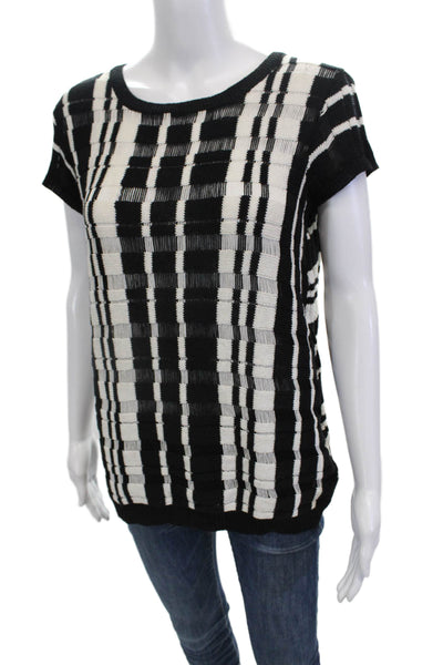 Bailey 44 Womens Short Sleeve ScoopNeck Striped Knit Top Black White Size Medium