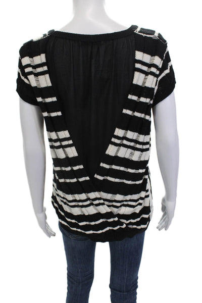 Bailey 44 Womens Short Sleeve ScoopNeck Striped Knit Top Black White Size Medium