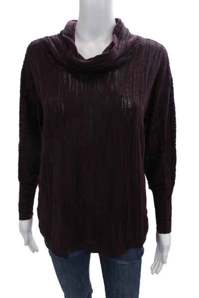 Nic + Zoe Womens 3/4 Sleeve Cowl Neck Knit Sweater Purple Black Cotton Size XS