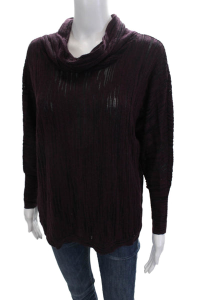 Nic + Zoe Womens 3/4 Sleeve Cowl Neck Knit Sweater Purple Black Cotton Size XS