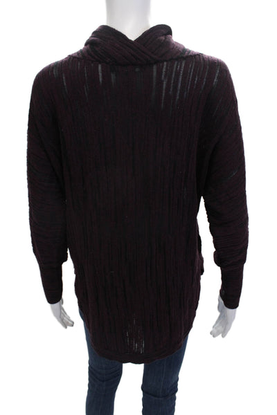 Nic + Zoe Womens 3/4 Sleeve Cowl Neck Knit Sweater Purple Black Cotton Size XS
