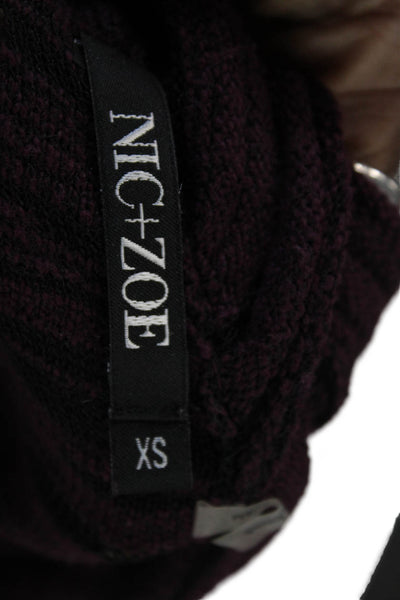 Nic + Zoe Womens 3/4 Sleeve Cowl Neck Knit Sweater Purple Black Cotton Size XS