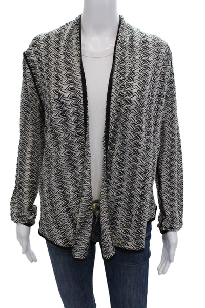 Nic + Zoe Womens Long Sleeve Open Front Cardigan Sweater Black White Cotton XS