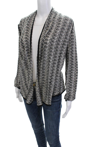 Nic + Zoe Womens Long Sleeve Open Front Cardigan Sweater Black White Cotton XS