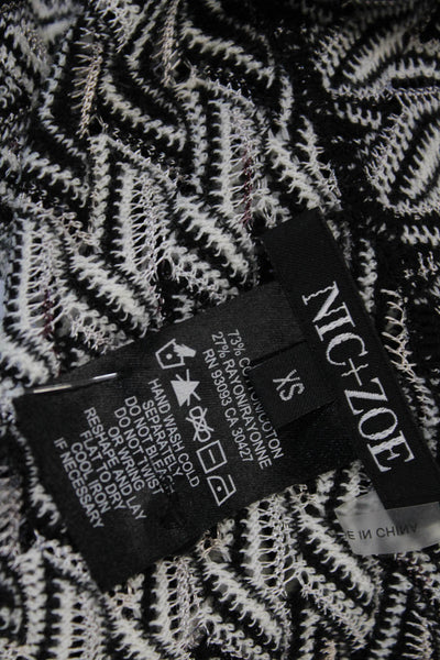 Nic + Zoe Womens Long Sleeve Open Front Cardigan Sweater Black White Cotton XS