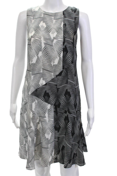 Vince Camuto Womens Back Zip Scoop Neck Abstract Shift Dress Black White Size 4